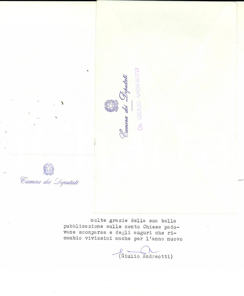 Autografo originale 1988 ROMA Giulio ANDREOTTI ringrazia per l invio di un volume AUTOGRAFO 1