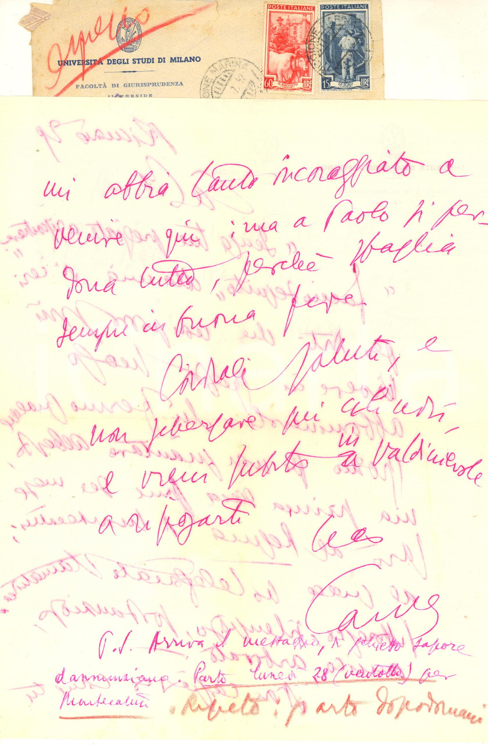 Autografo originale 1952 RICCIONE Aurelio CANDIAN sogna di fuggire a Montecatini Autografo 1