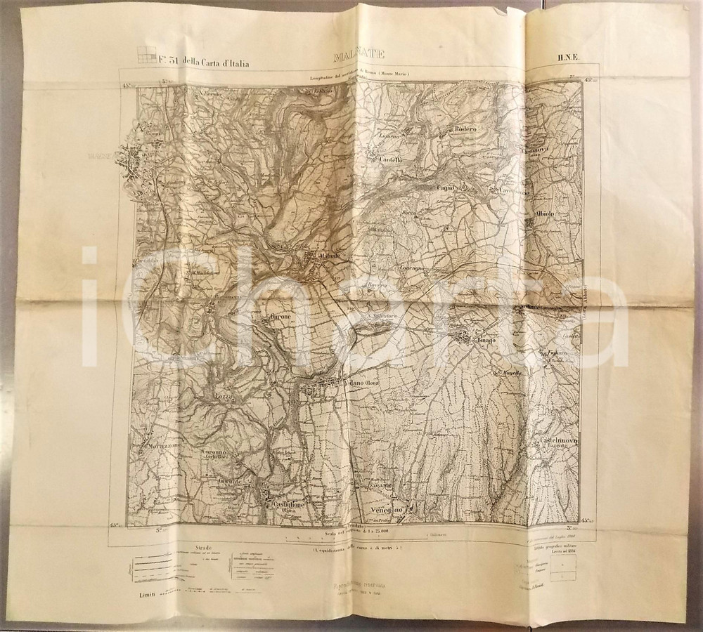 Mappa, planimetria storica 1910 ca Istituto Geografico Militare CARTA D ITALIA  MALNATE Mappa 60x50 cm 1