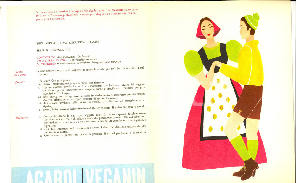 Materiale pubblicitario d’epoca 1959 MILANO Farmaceutica ANGIOLINI  Test appercettivo deduttivo 7/b  Montanari 1