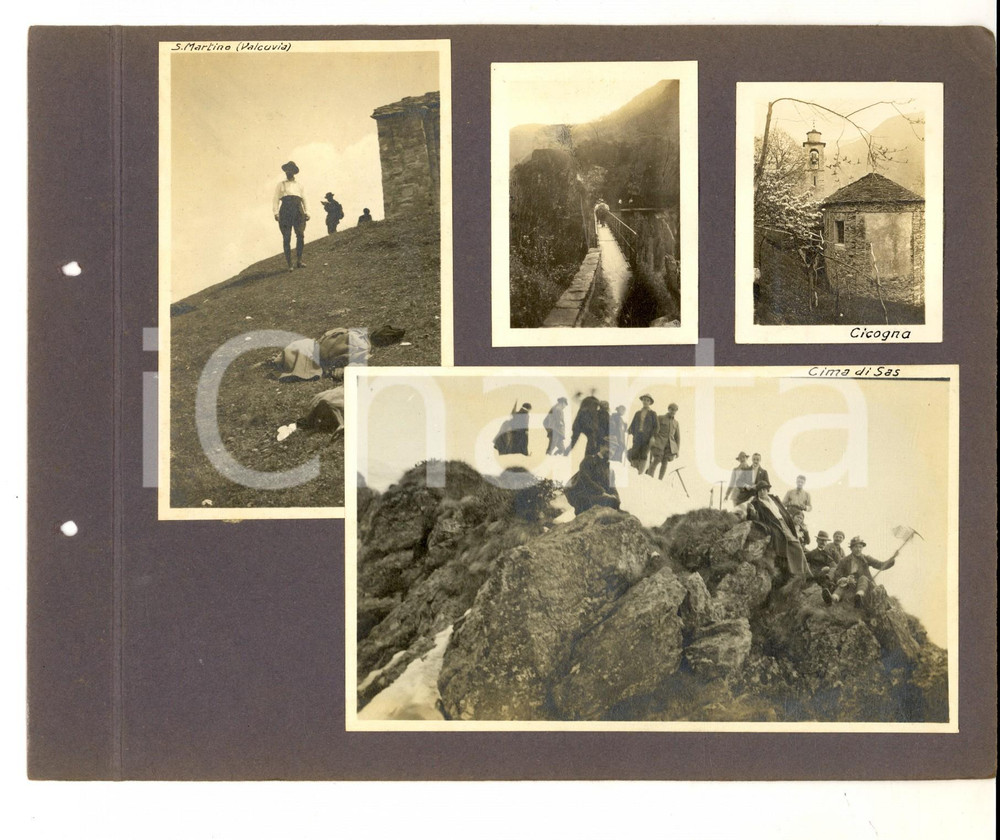 Fotografia d epoca originale 1915 CIMA DI SAS  SAN MARTINO  CICOGNA Escursionisti in gita Collage 4 foto 1