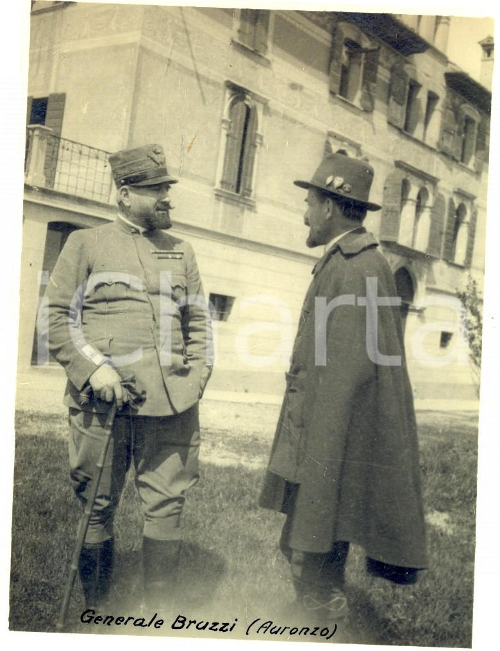 Fotografia d epoca originale 1919  AURONZO DI CADORE Il generale BRUZZI con un ufficiale Foto 9x12 cm 1