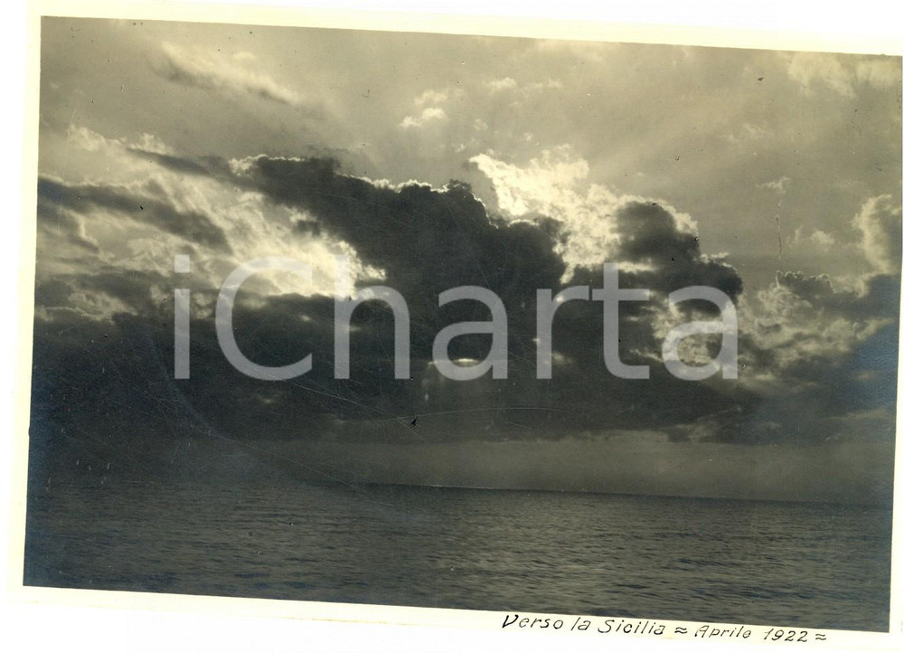 Fotografia d epoca originale 1922 STRETTO DI MESSINA Nubi sul mare Foto VINTAGE ARTISTICA 17x12 cm 1