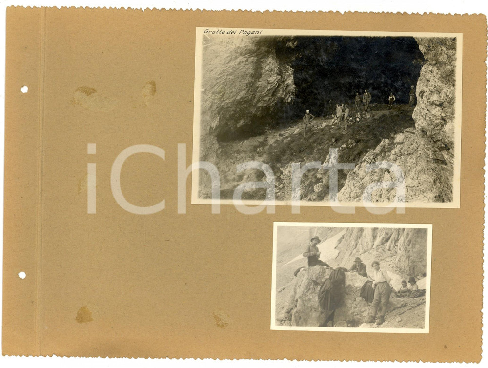 Fotografia d epoca originale 1917 Massiccio della PRESOLANA Alpinisti alla GROTTA DEI PAGANI Collage 2 foto 1