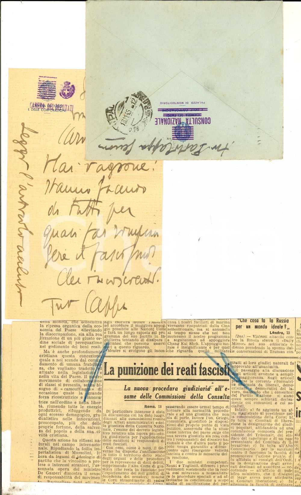 Autografo originale 1945 GENOVA Fanno di tutto per far rimpiangere il fascismo AUTOGRAFO Paolo CAPPA 1