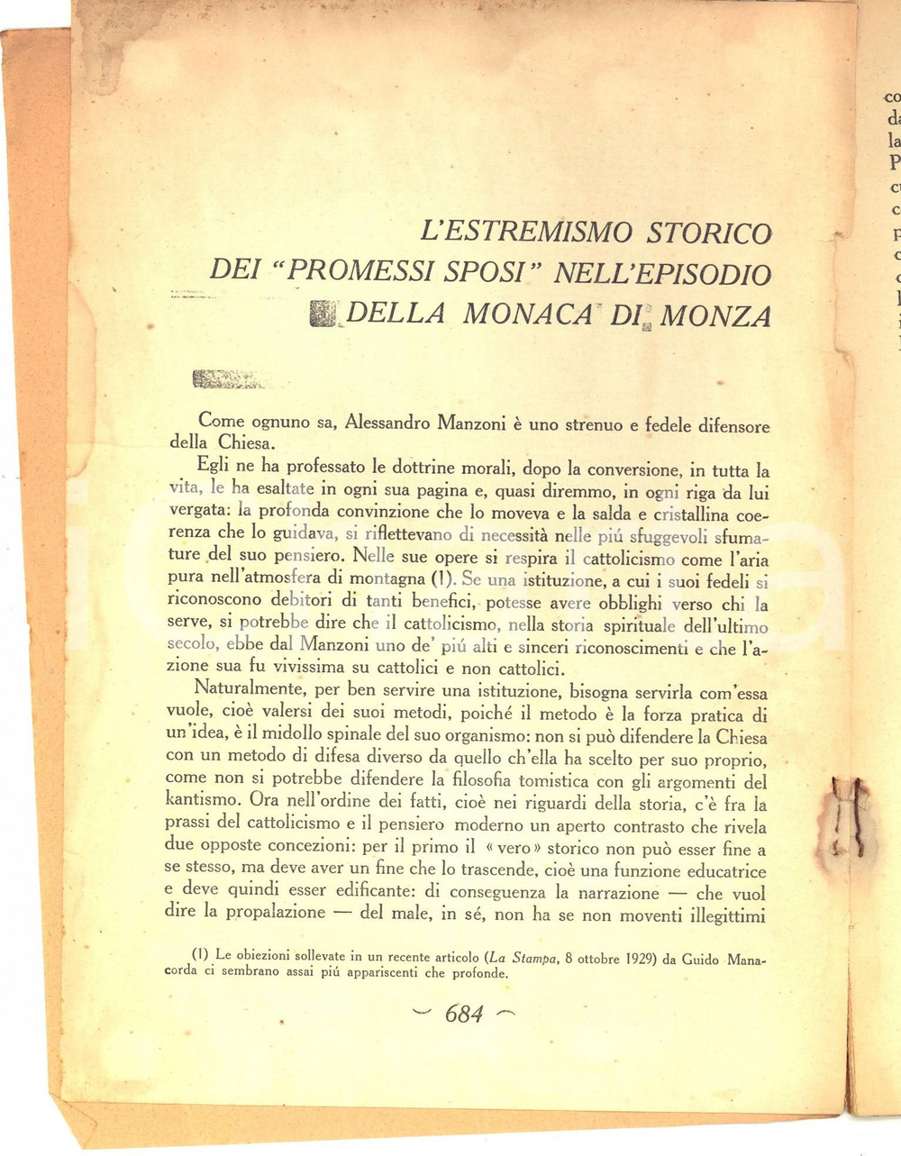 Libro, pubblicazione d epoca 1930 Emilio ZANETTE L estremismo storico dei Promessi sposi  Invio AUTOGRAFO 1