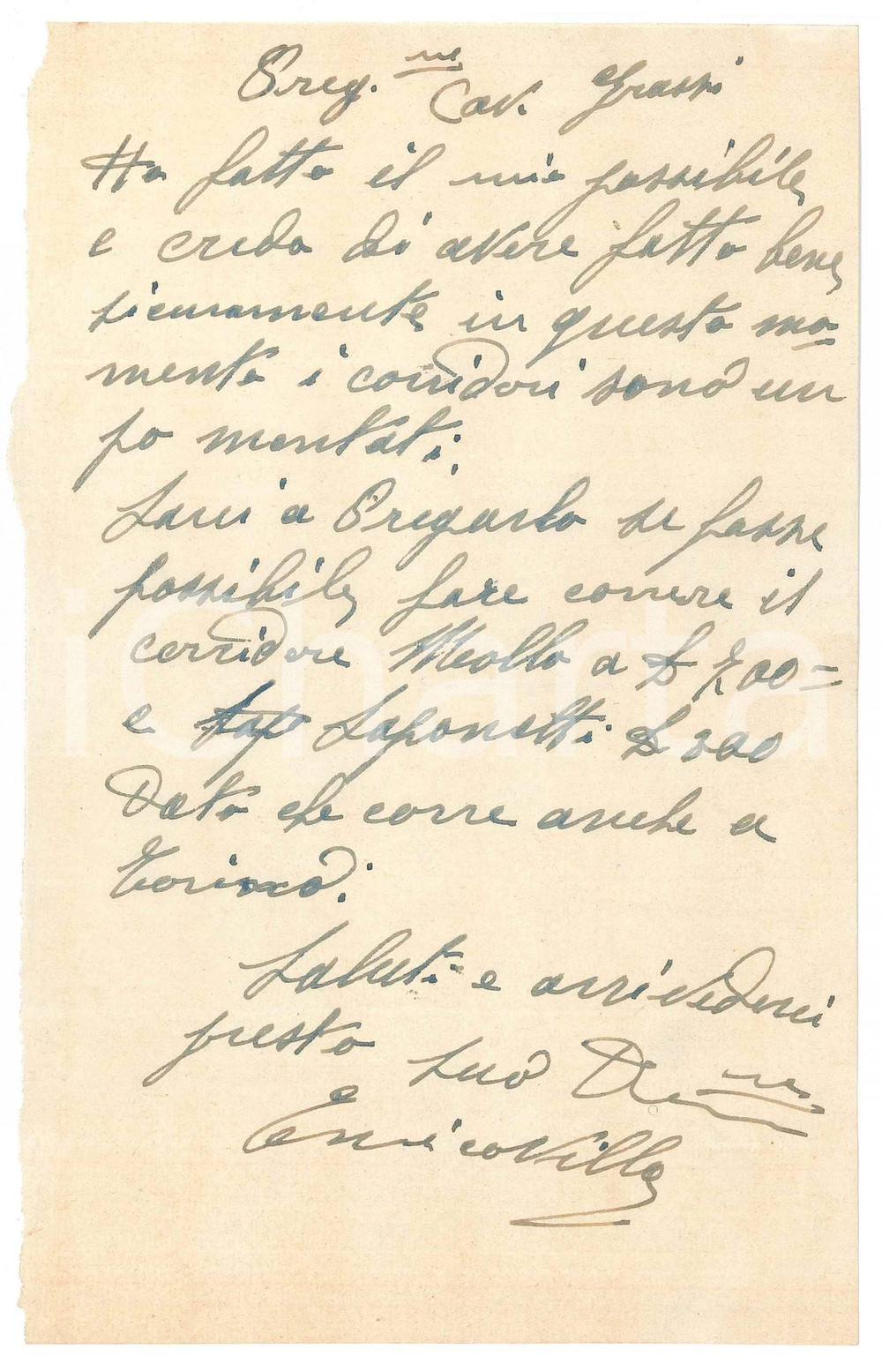 Autografo originale 1940 CICLISMO Lettera Enrico VILLA manager pro corridore Enrico MOLLO Autografo 1