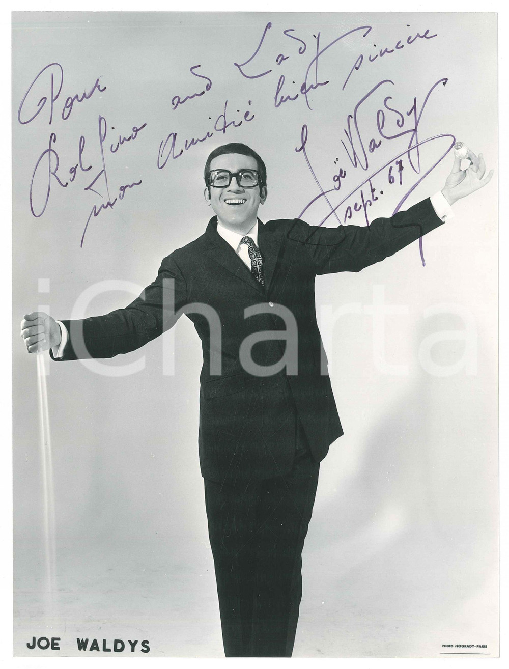 Autografo originale 1967 CABARET Magician Joe WALDYS  AUTOGRAPHED photo 18x24 cm 1