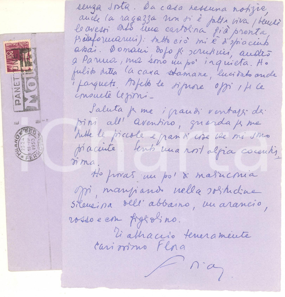 Autografo originale 1950 MILANO Adriana GHERARDI al rientro da un soggiorno a Roma AUTOGRAFO 1