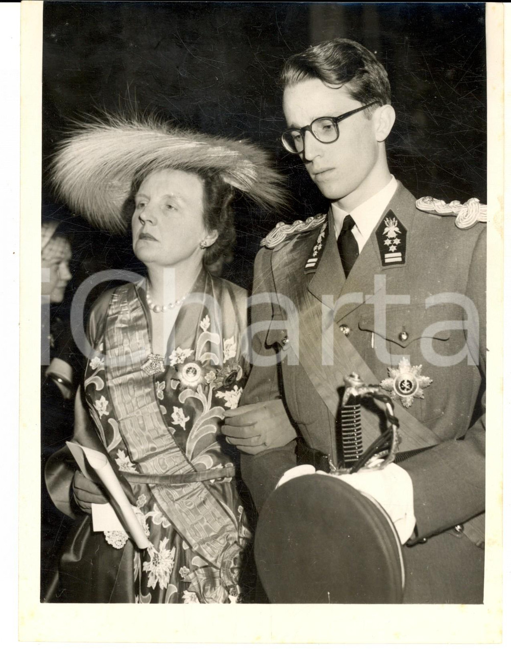 Fotografia d epoca originale 1953 LUXEMBOURG ROYAL WEDDING Invited Baudouin of Belgium with queen Juliana 1