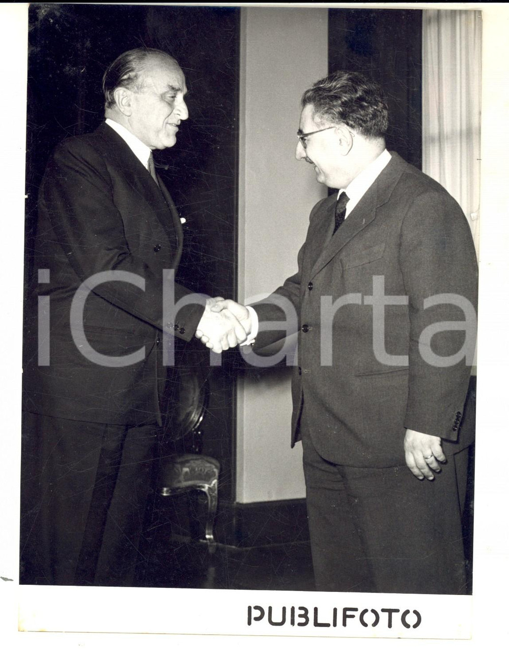 Fotografia d epoca originale 1955 ROMA Presidente della Camera Giovanni LEONE con Cesare MERZAGORA Foto 1