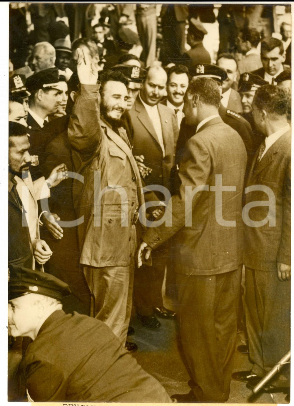 Fotografia d epoca originale 1960 NEW YORK Hotel THERESA Incontro tra il generale NASSER e Fidel CASTRO Foto 1