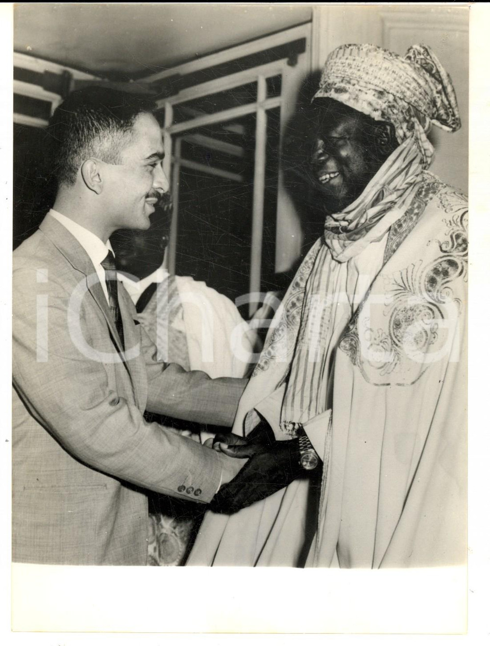 Fotografia d epoca originale 1962 LONDON Re Hussein di Giordania incontra Ahmadu BELLO premier NIGERIA Foto 1