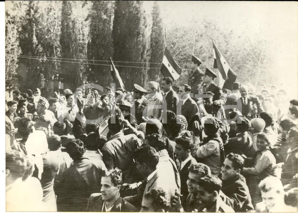 Fotografia d epoca originale 1960 DAMAS SYRIE Roi du Maroc HASSAN II en visite officielle Photo 18x14 cm 1