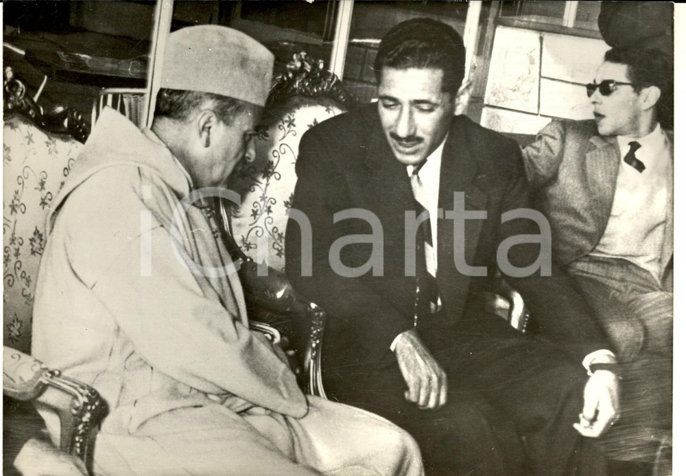 Fotografia d epoca originale 1960 DAMAS SYRIE Roi du Maroc HASSAN II avec le MarÃ©chal Abdel Hakim AMER 1