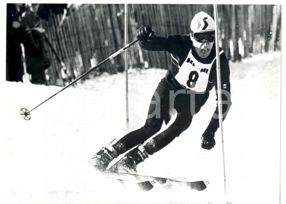 Fotografia d epoca originale 1971 Ã…RE COPPA DEL MONDO DI SCI ALPINO Gustav THOENI in azione slalom gigante 1