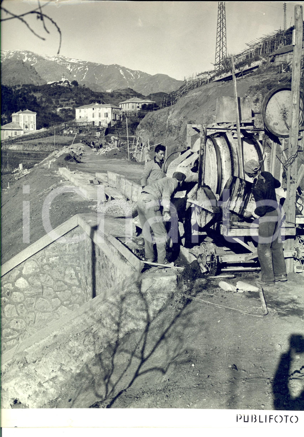 Fotografia d epoca originale 1960 ca GENOVA VOLTRI Cantiere autostrada A10   Impresa SUGLIANI Foto 22x30 1
