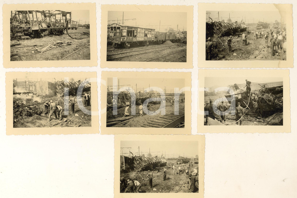 Fotografia d epoca originale 1944 ? WW2 TORINO LINGOTTO Ferrovia bombardata Lotto 7 foto ANIMATE RARE 10x7 1