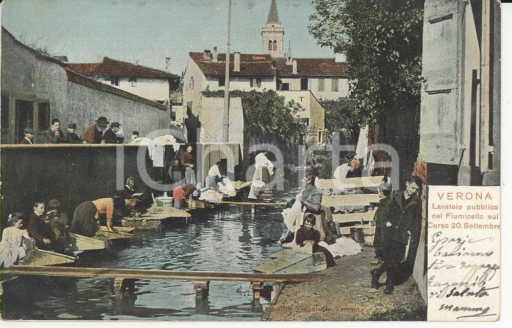 Cartolina originale da collezione 1903 VERONA Lavatoio pubblico nel fiumicello in Corso XX Settembre Cartolina FP 1