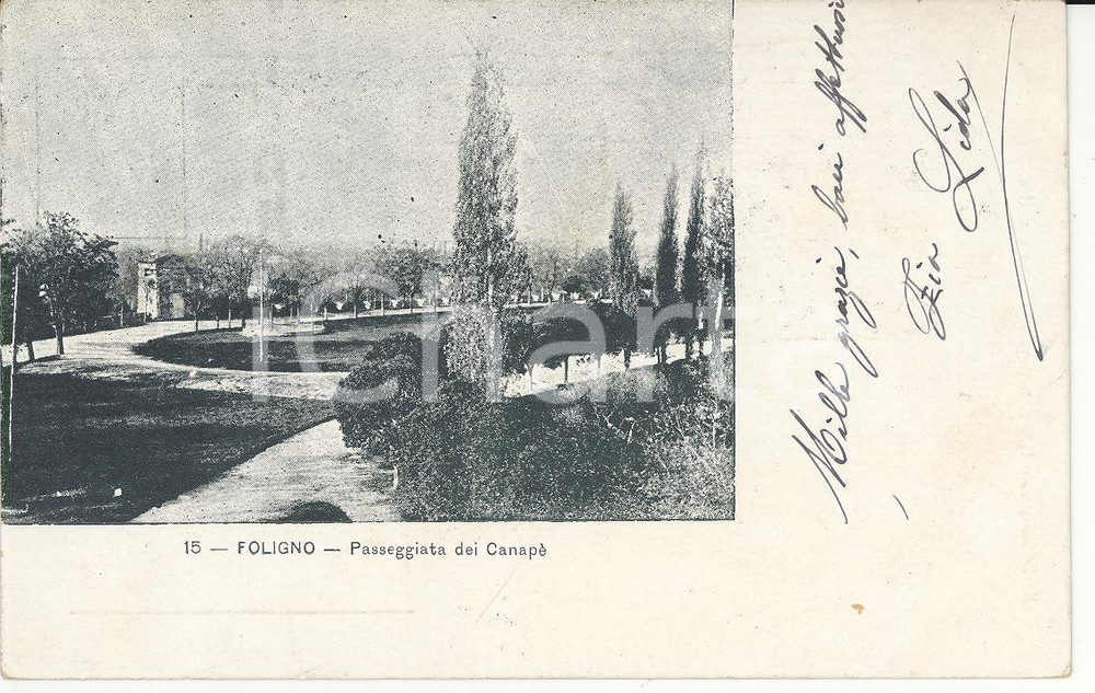 Cartolina originale da collezione 1900 FOLIGNO PG Passeggiata dei canapÃ¨  Panorama Cartolina FP VG 1