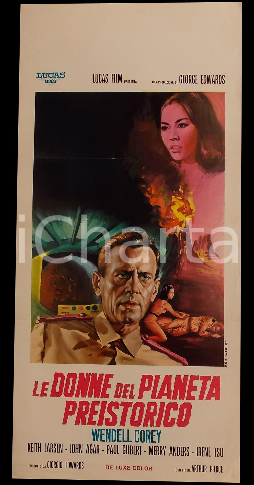 Materiale cinematografico d’epoca 1967 LE DONNE DEL PIANETA PREISTORICO Wendell COREY Keith LARSEN Manifesto 32x70 1