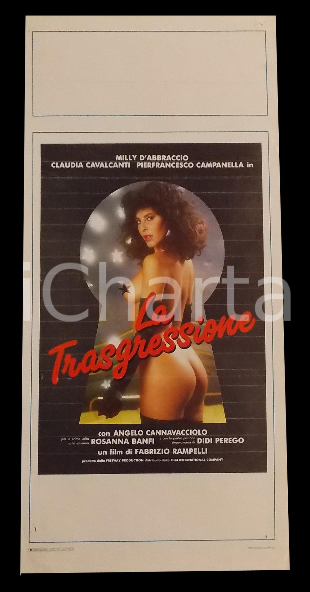 Materiale cinematografico d’epoca 1987 LA TRASGRESSIONE Milly D ABBRACCIO Claudia CAVALCANTI Manifesto 32x70 cm 1