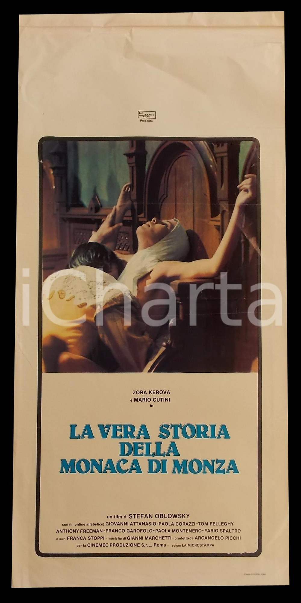 Materiale cinematografico d’epoca 1980 LA VERA STORIA DELLA MONACA DI MONZA Zora KEROVA Manifesto EROTICO 32x70 cm 1