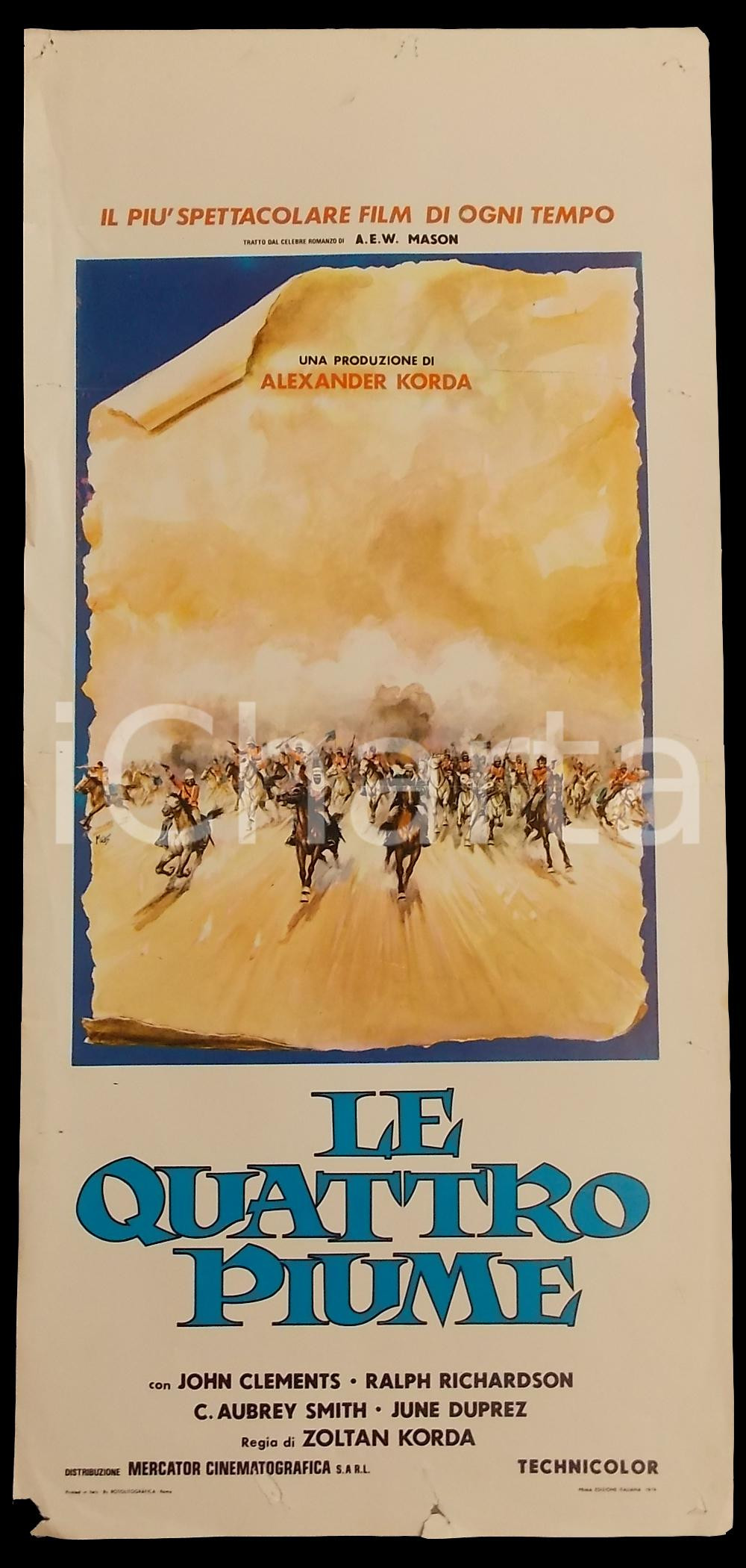 Materiale cinematografico d’epoca 1975 LE QUATTRO PIUME John CLEMENTS Ralph RICHARDSON Manifesto 32x70 cm 1