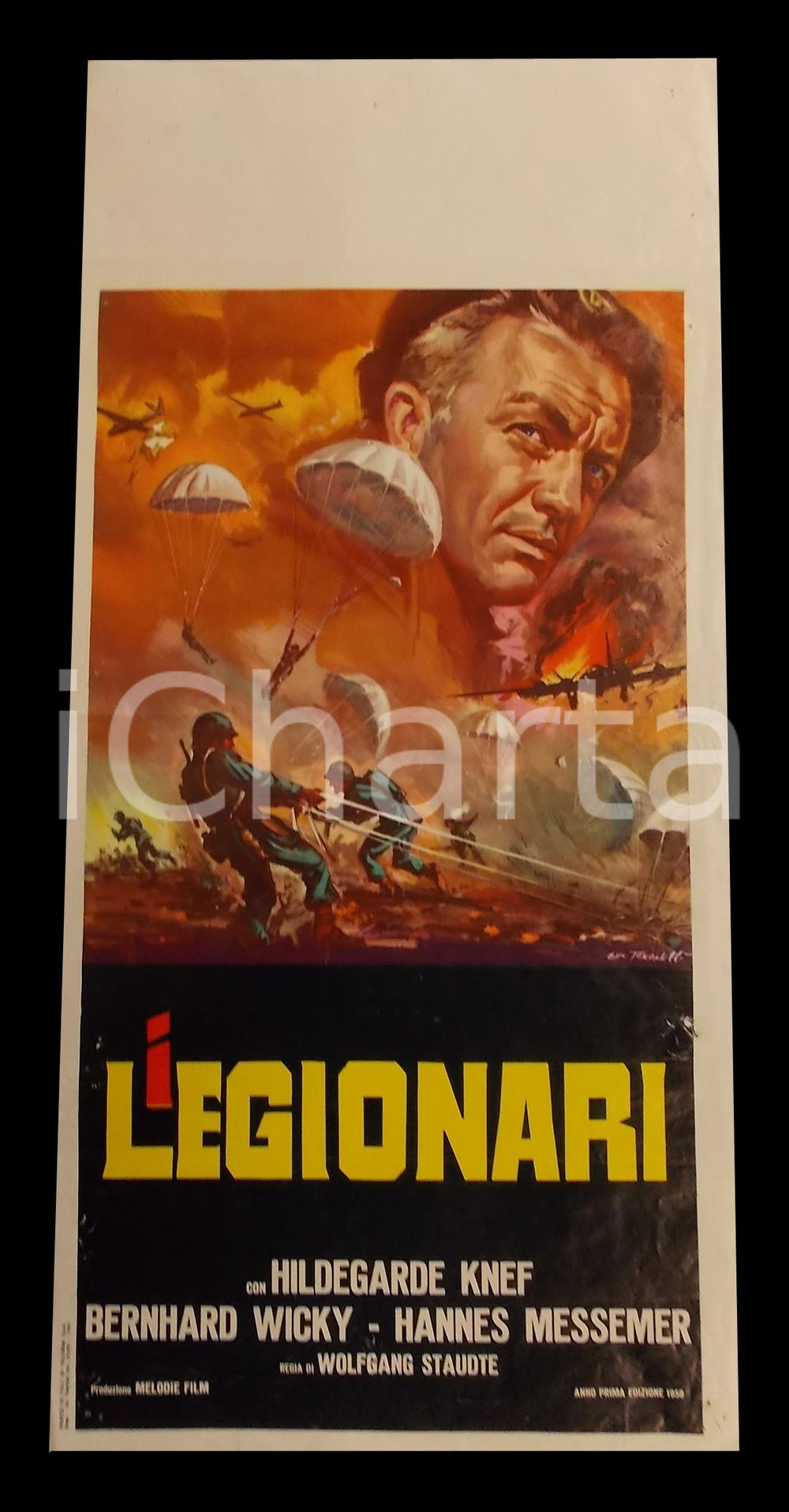 Materiale cinematografico d’epoca 1958 I LEGIONARI Hildegard KNEF Bernhard WICKY Hannes MESSEMER Manifesto 31x65 1