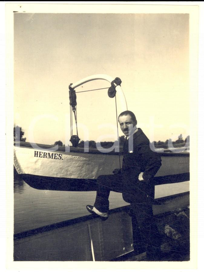 Fotografia d epoca originale 1925 GERMANIA Ufficiale italiano sull Elba  Traghetto HERMES Foto 8x11 cm 1