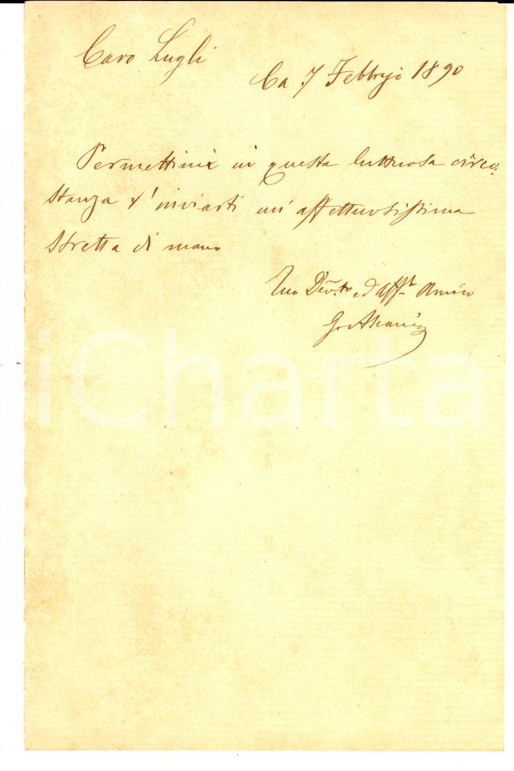 Autografo originale 1890 ROMA ? Lettera personale Giovanni ASCANI a un amico Autografo 1