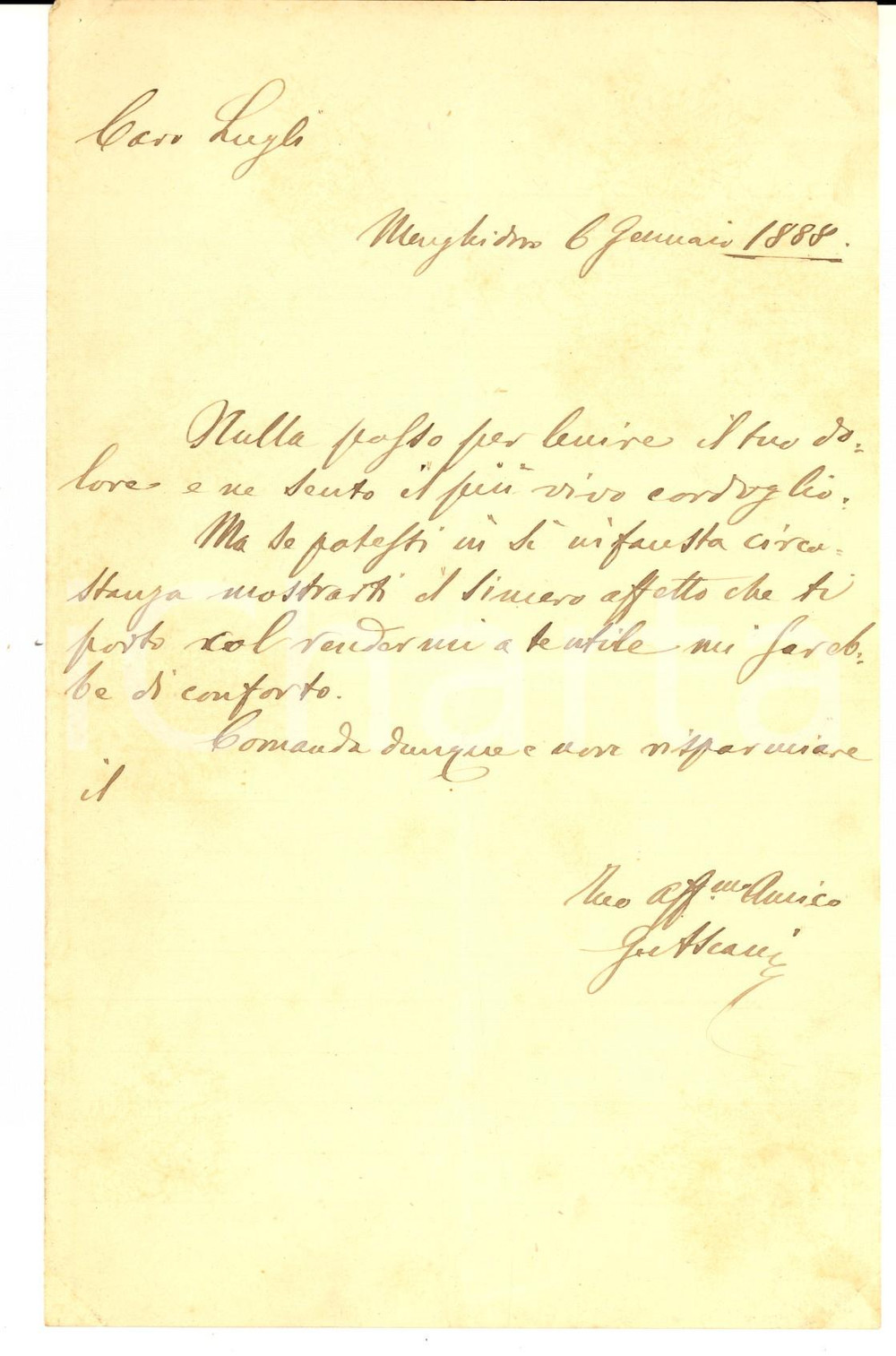 Autografo originale 1888 MONGHIDORO BO Lettera personale Giovanni ASCANI a un amico Autografo 1