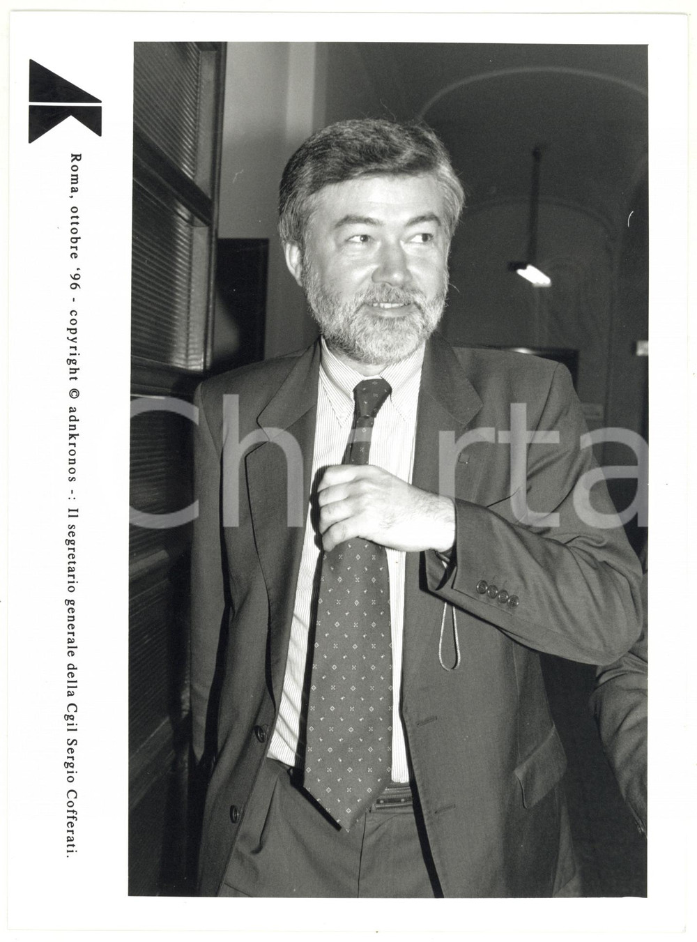 Fotografia d epoca originale 1996 ROMA Ritratto di Sergio COFFERATI segretario generale CGIL Foto 17x24 cm 1
