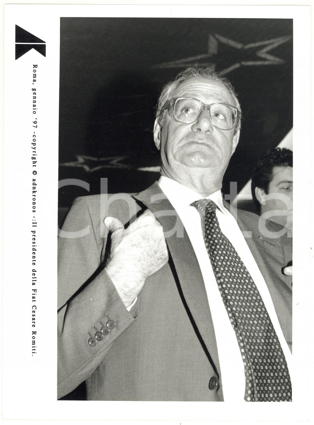 1997 ROMA Ritratto di Cesare ROMITI presidente FIAT *Fotografia 17x24 cm Fotografia con didascalia. CONDIZIONI: GFORMATO: 17x24 cm    originale e autentica 1