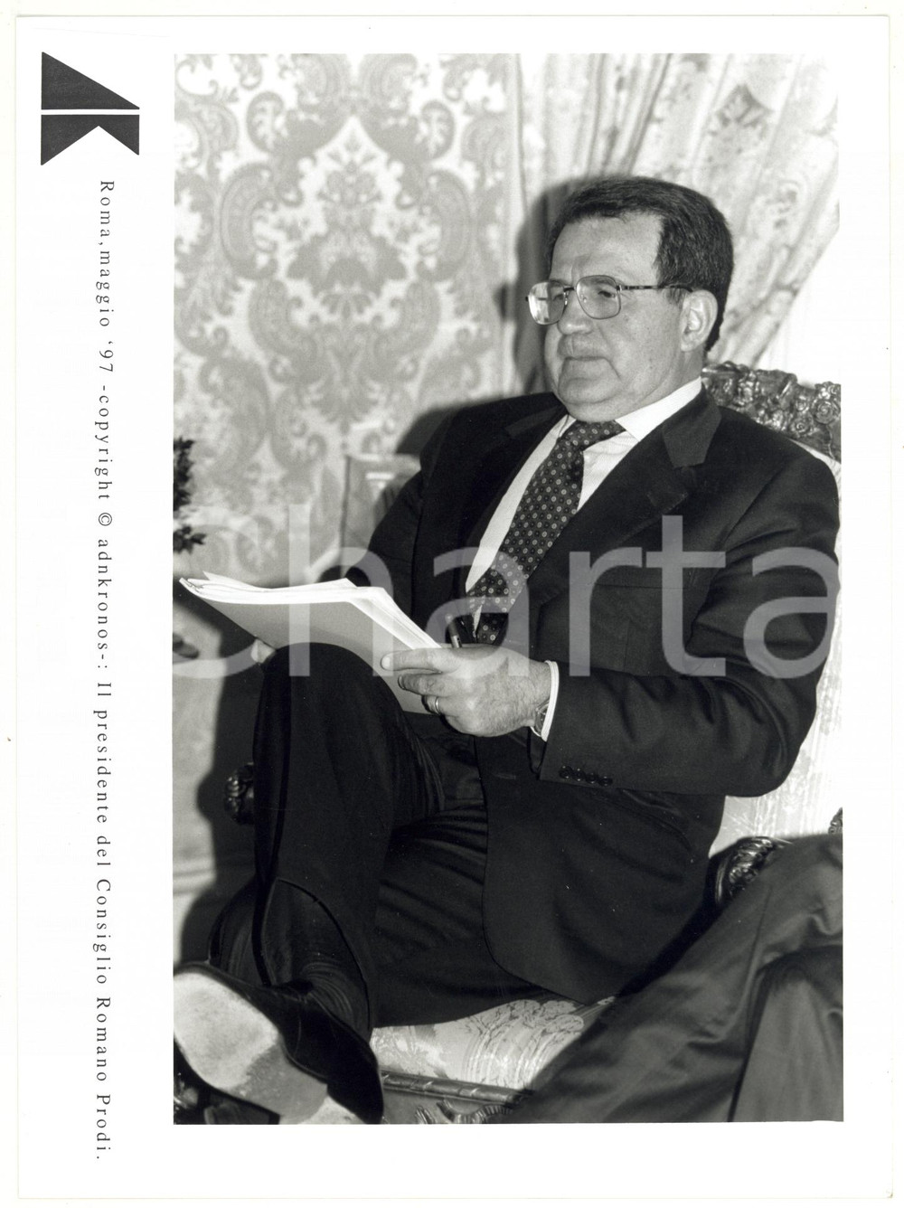 Fotografia d epoca originale 1997 ROMA Ritratto di Romano PRODI presidente del Consiglio Fotografia 17x24 1