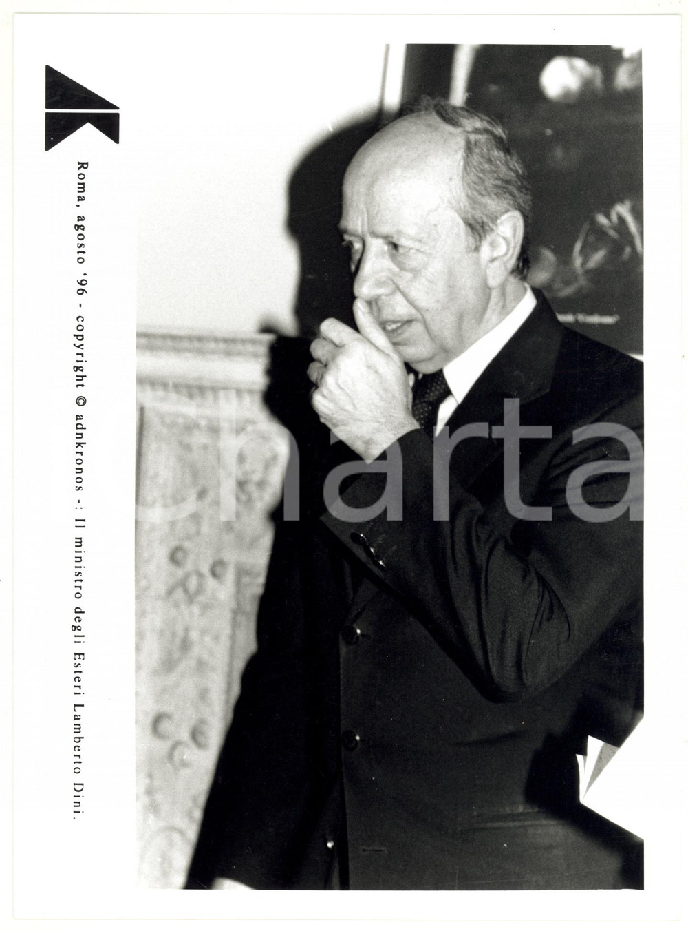 1996 ROMA Ritratto del ministro degli Esteri Lamberto DINI *Fotografia 24x17 cm