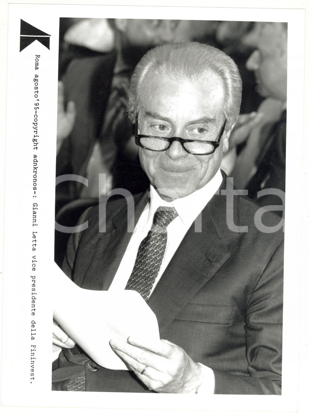Fotografia d epoca originale 1995 ROMA Ritratto di Gianni LETTA vicepresidente FININVEST  Foto 17x24 cm 1