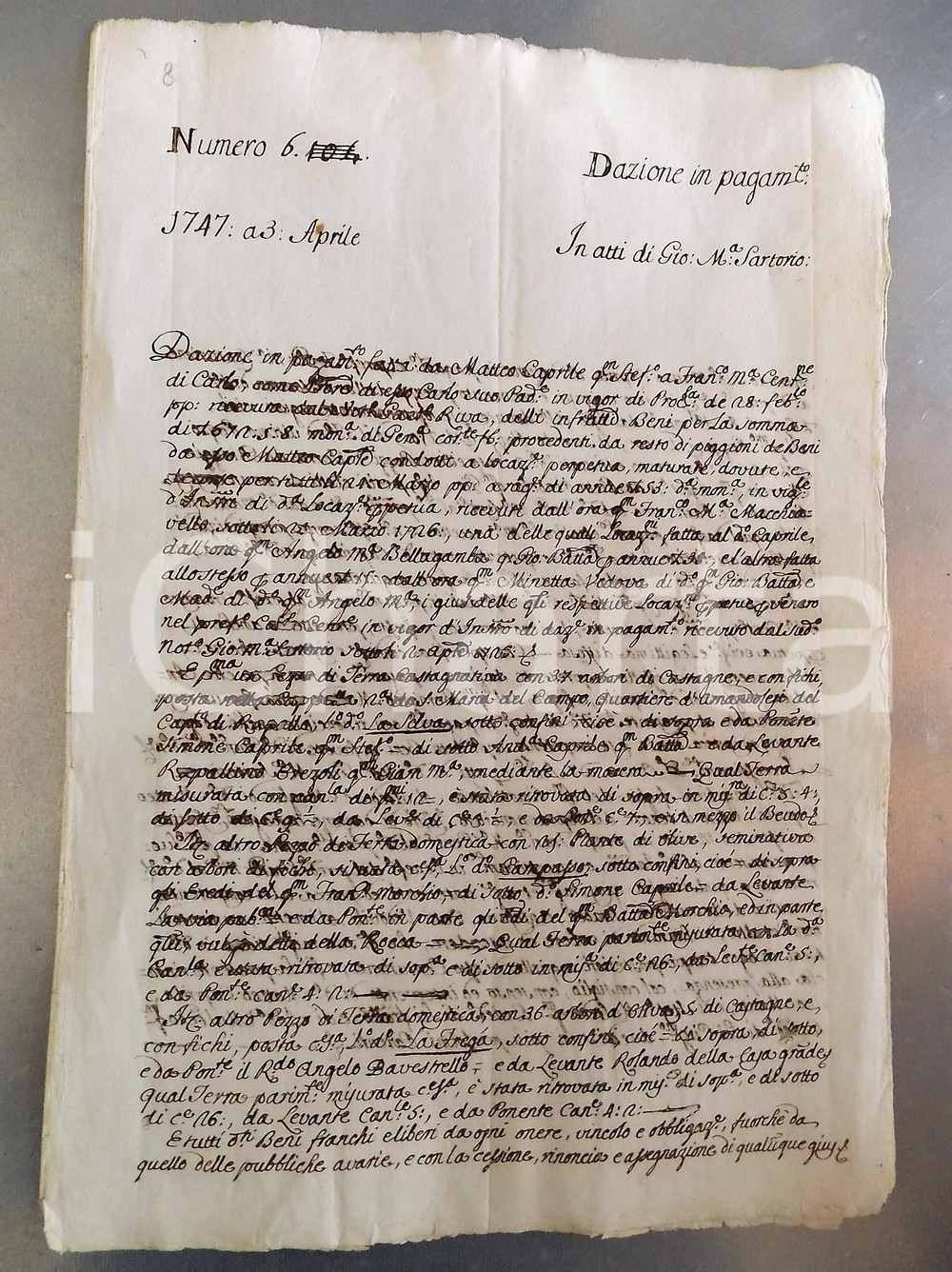 Documento originale, autentico 1747 RAPALLO Dazione in pagamento  Matteo CAPRILE per beni di Carlo CENTURIONE 1