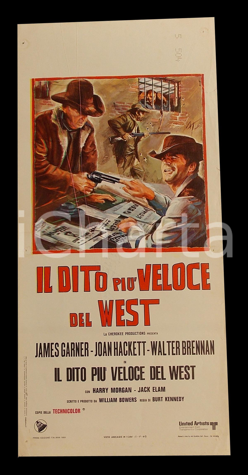 Materiale cinematografico d’epoca 1969 IL DITO PIU  VELOCE DEL WEST James GARNER Manifesto WESTERN 32x70 1