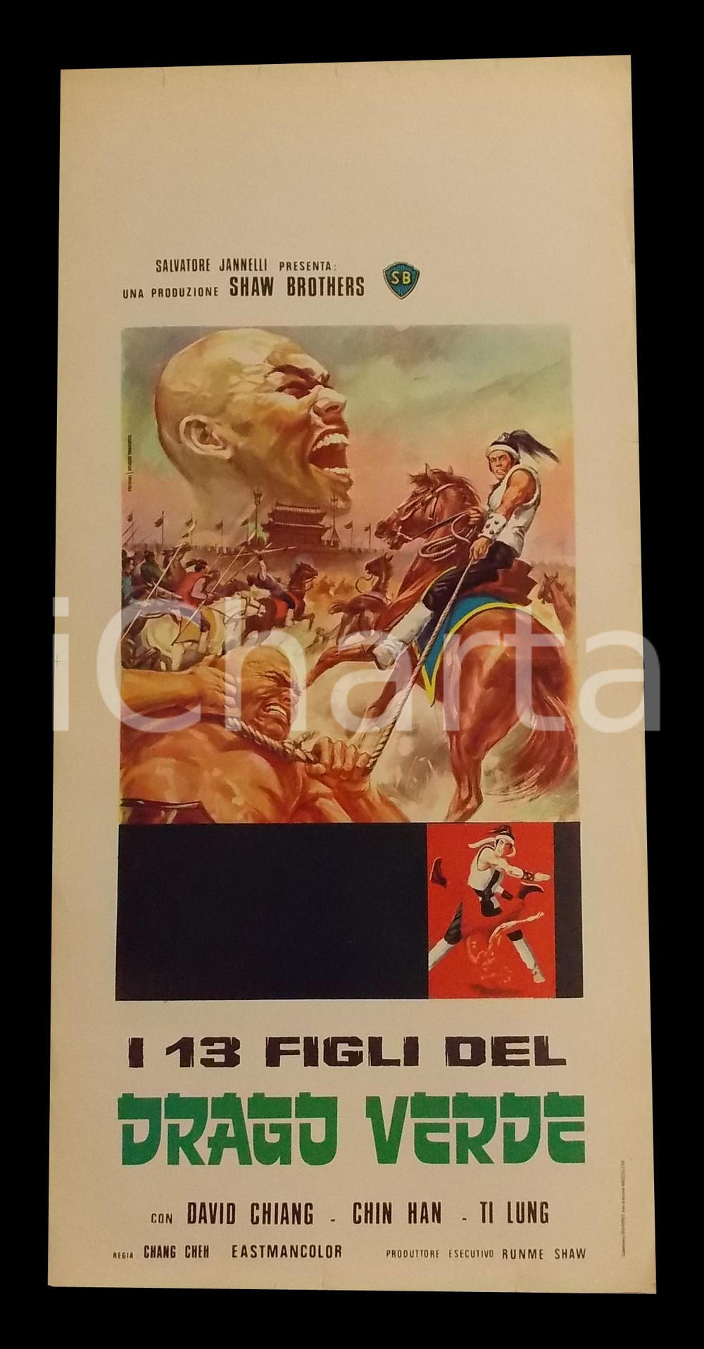 Materiale cinematografico d’epoca 1970 I 13 FIGLI DEL DRAGO VERDE Han CHIN Lung TI  SHAW BROTHERS Manifesto 32x70 1