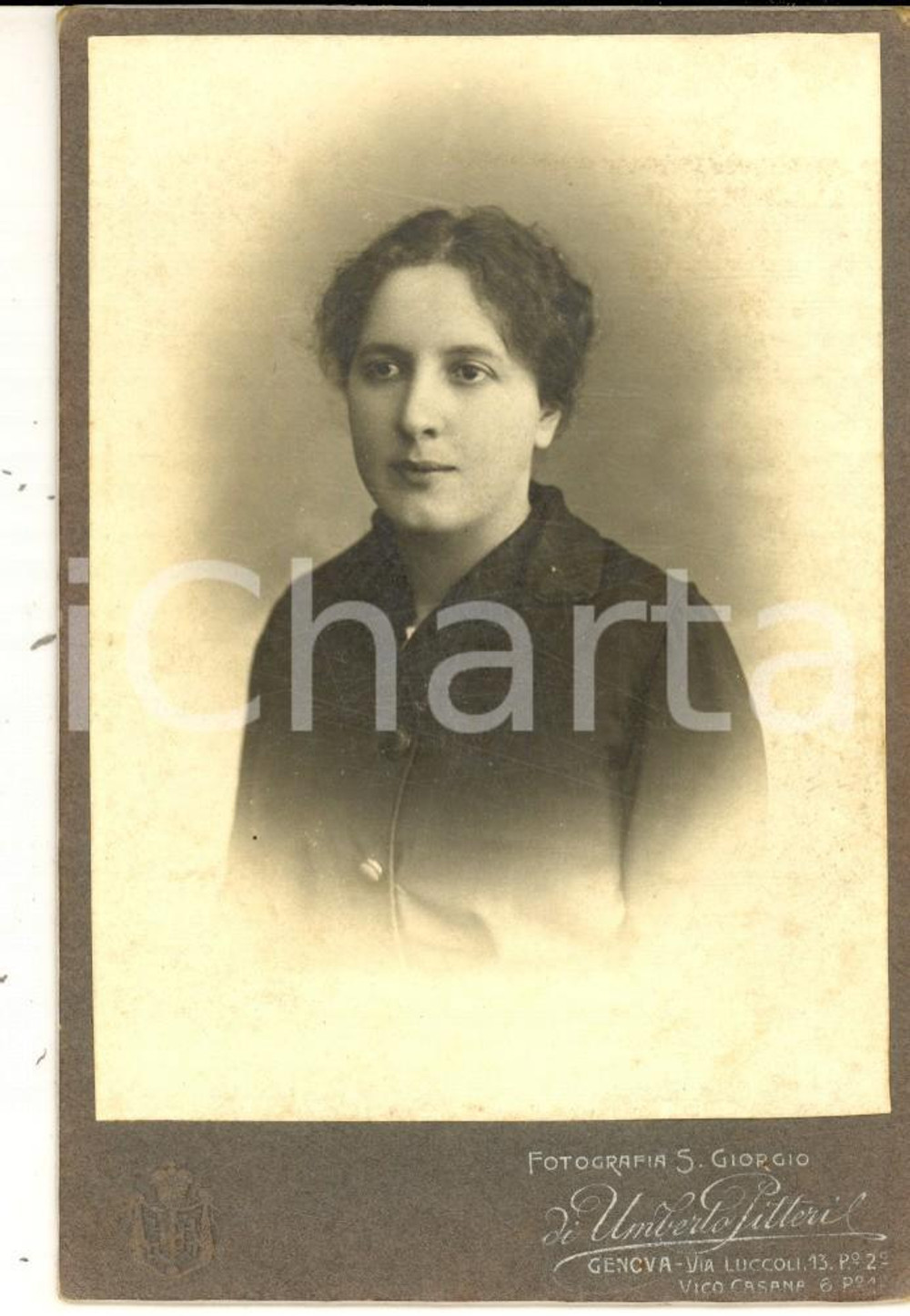 1910 ca GENOVA Ritratto di donna in abito scuro *Foto Umberto PITTERI 8x13