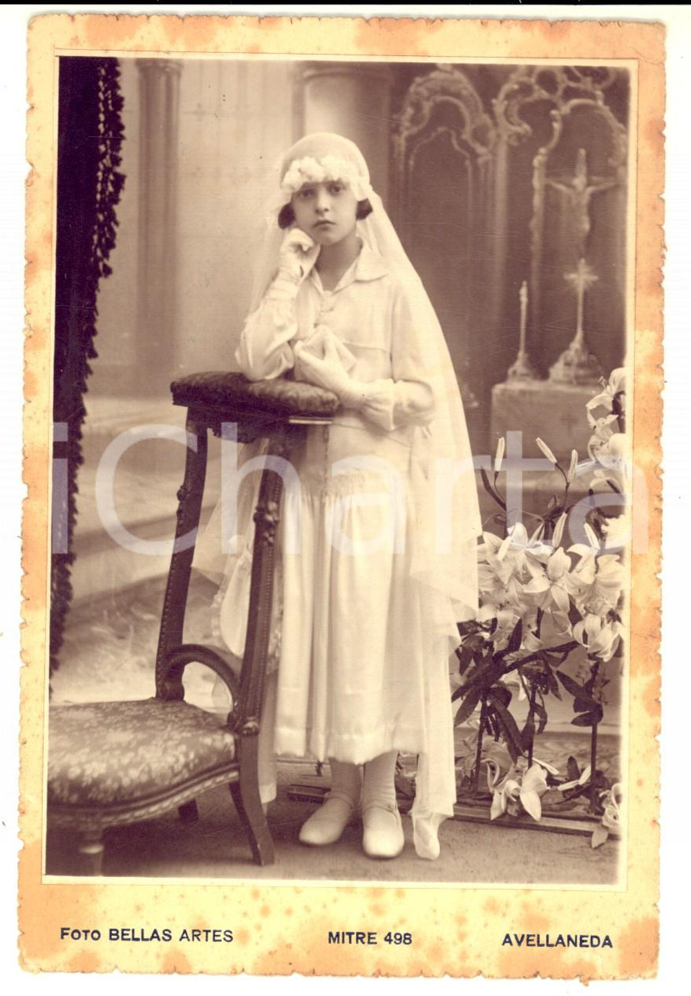 Fotografia d epoca originale 1920 ca AVELLANEDA Bambina italiana nel giorno della Prima Comunione Foto 11x16 1