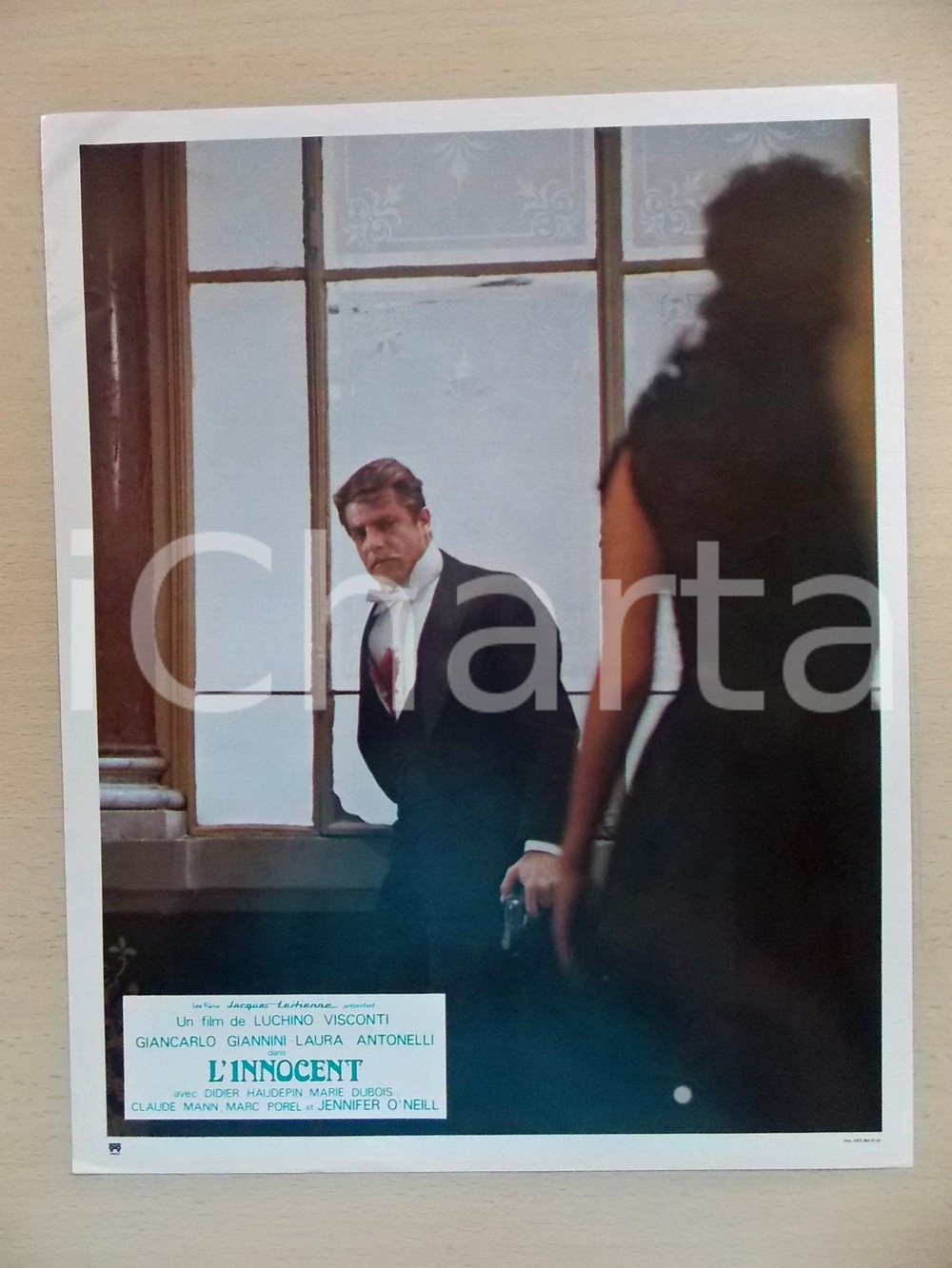 Materiale cinematografico d’epoca 1976 L INNOCENTE Luchino VISCONTI  Giancarlo GIANNINI ferito a morte Lobby card 1