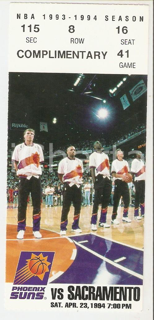Oggetto da collezione cartaceo 1994 NBA Phoenix Suns vs. Sacramento Ticket season 1993  1994 1