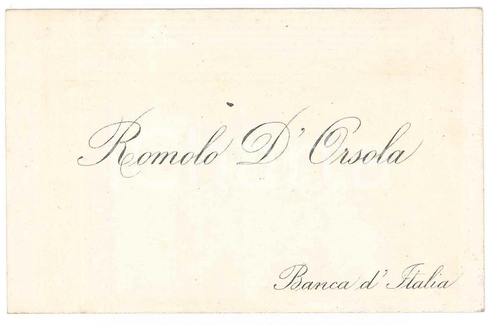 1915 ca BANCA D'ITALIA Romolo D'ORSOLA Biglietto da visita 11x7 cm Biglietto da visita d'epoca. FAIR/discreto Lievi smussature agli angoli, bruniture Formato: 11x7 cm originale e autentica 1