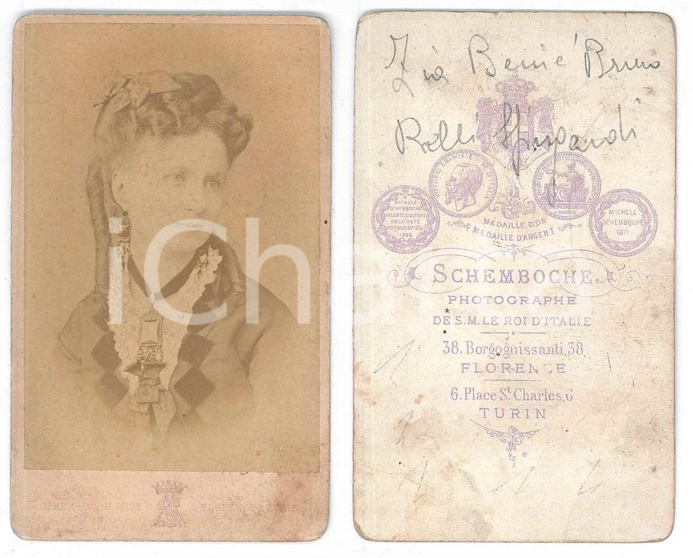 Fotografia d epoca originale 1875 ca TORINO Nobildonna famiglia BELLI SPINGARDI  Foto SCHEMBOCHE CDV 1
