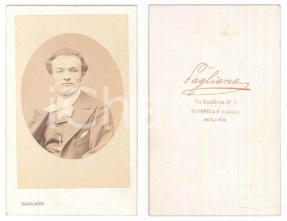 Fotografia d epoca originale 1870 ca MILANO Ritratto di giovane uomo  Foto PAGLIANO CDV 1