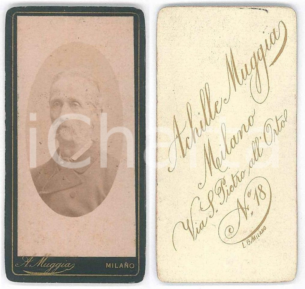 Fotografia d epoca originale 1880 ca MILANO Ritratto maschile  Busto Foto Achille MUGGIA 4x8 cm 1