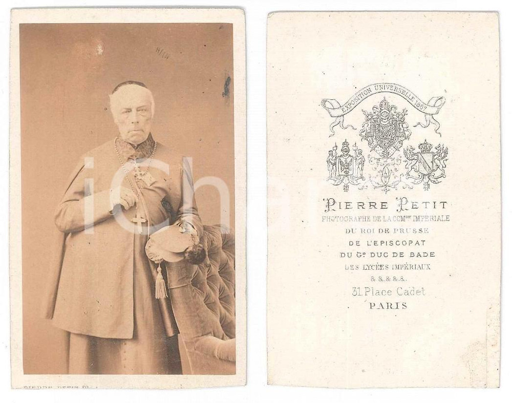 Fotografia d epoca originale 1875 ca PARIS Portrait d un Ã©vÃªque  Photo Pierre PETIT CDV 1