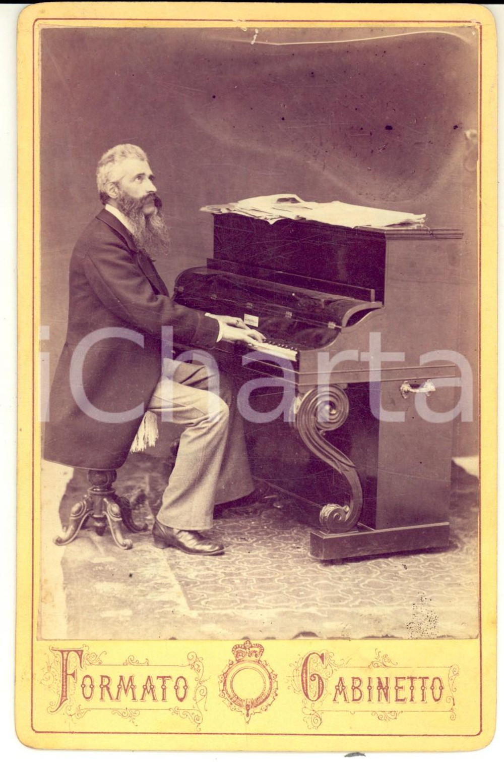 Fotografia d epoca originale 1880 ca VOGHERA Ritratto musicista Annibale MAZZERI al pianoforte Foto RARA 1